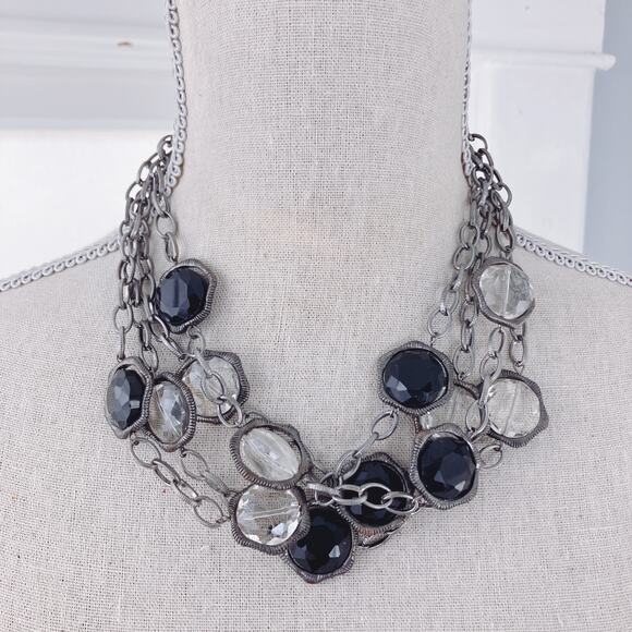 VTG Y2K Statement Bib Choker Necklace Black and Clear Glass Stones 17", EUC - Picture 6 of 6